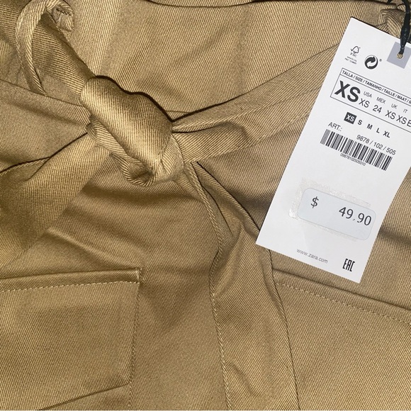 Zara NWT Belted Mini Skirt Tan XS - Picture 2 of 5